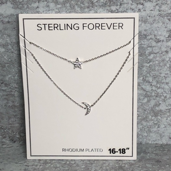 Sterling Forever Moon And Star Layered Necklace - Picture 1 of 4